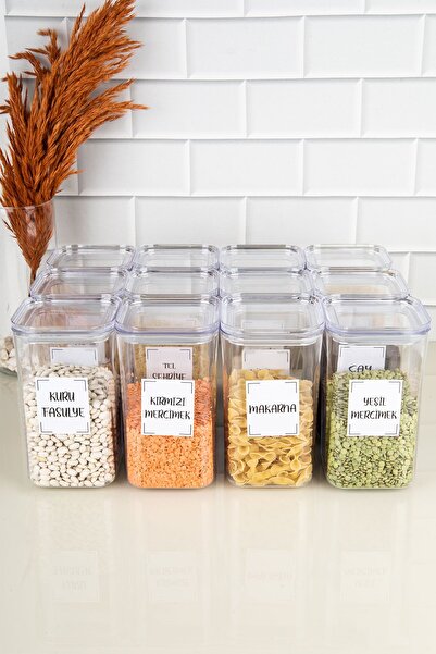 dnshome 12'li Vakum Kapaklı Bakliyat Seti Etiketli Saklama Kabı Erzak Seti Ka...