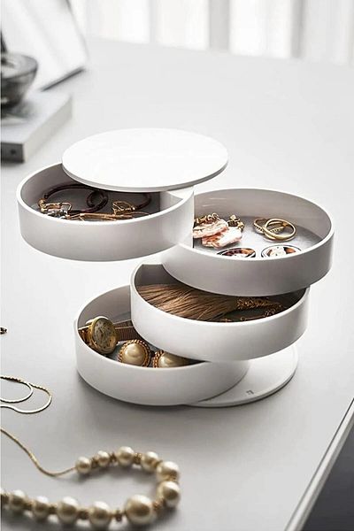 vipgross Organizator rotativ de bijuterii cu 4 niveluri - Organizator cutie de bijuterii - Cutie organizatoare de bijuterii din plastic rotativ 360
