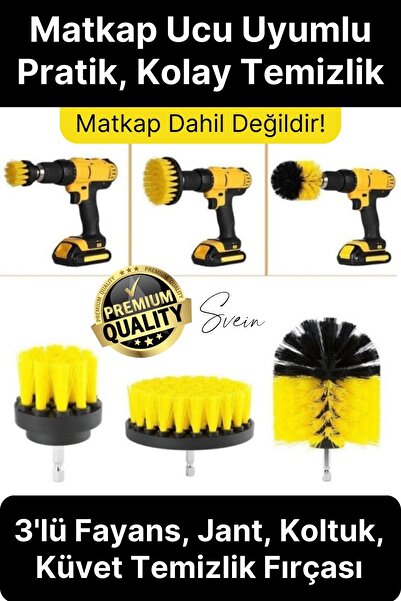 Svein Premium 3'lü Matkap Ucu Temizleme Fırça Seti Jant Fayans Mermer Küvet K...