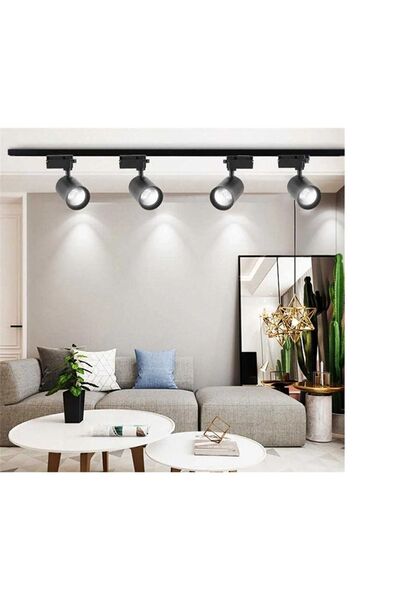 GÜVEN LİGHT 4 Lü Set Siyah Kasa Ray Spot 1 Metre Ray Dahil Ultra Beyaz Işıklı Ray Spotlu Led Işık