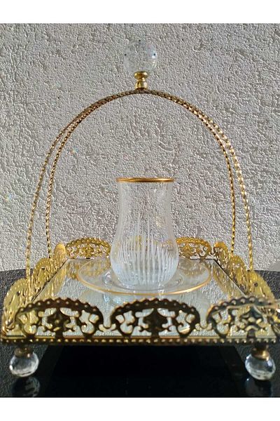 Paşabahçe -Lav 12 Piece Gold Gilt Gold Tea Set