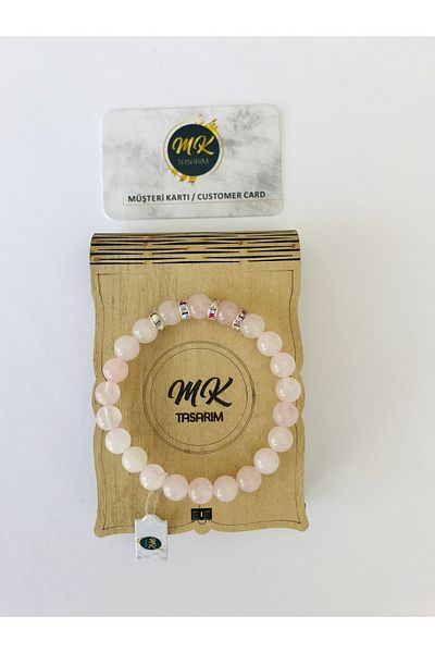 MK tasarım Real Pink Quartz Stone - 100% Original Bracelet MKT9001