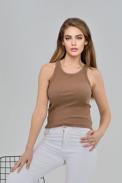 NOBLELOOK Women's Mink Ribbed Halter Collar Knitted Tank Top