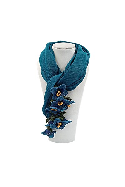 GÖNENKADIN Yeşil Pamuklu Tığ Oyalı Fular