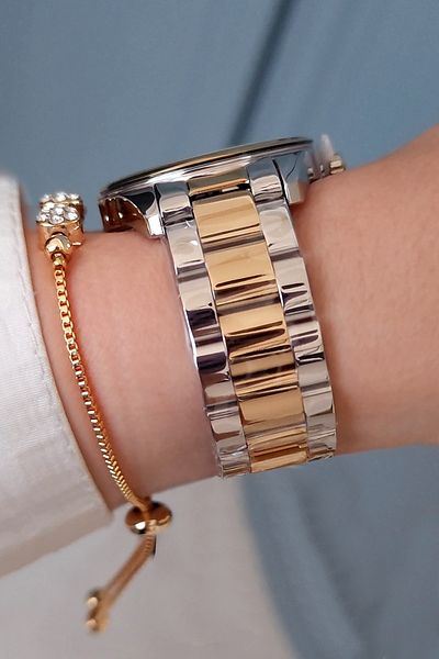 Daniel Klein 34mm Gold/Metallic Women's Wristwatch - Steel Bracelet with Rhinestones and Calendar, Jewelled Bracelet with Gift