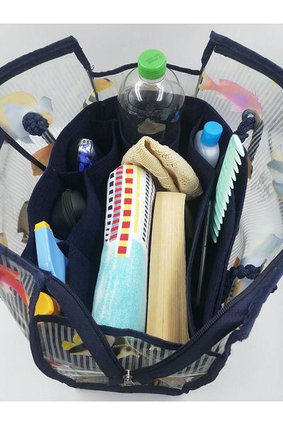 Marjinal Navy Blue Colored Beach Bag - Organizer Inside
