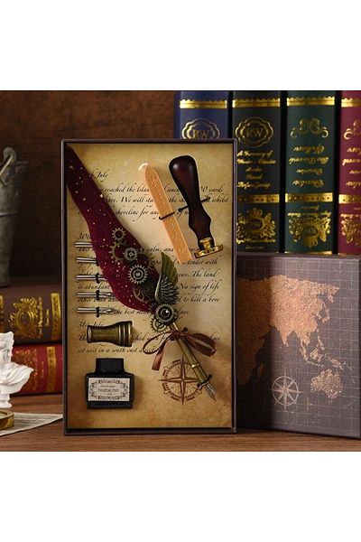 Taşarhome Patterned Special Design Large Size Waxed Sealed Ink Feathered Divit Hokka Set Vip Pack