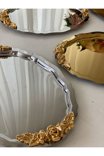 Elzemm store 20*25 CM OVAL 2 SILVER HANDLES PRESENT TABLE - GOLD MODEL