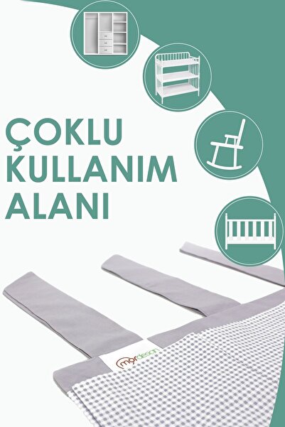 mordesign Gray Plaid Patterned Newborn Crib Side Organizer - Baby Room Series with 5 Pockets