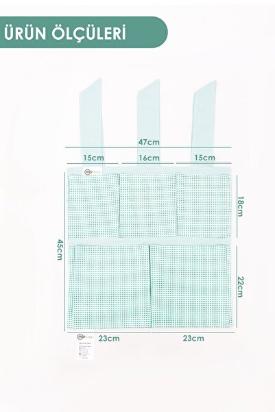 mordesign Mint Colored Newborn Crib Side Organizer - 5 Pocket Baby Room Organizer, Plaid Pattern