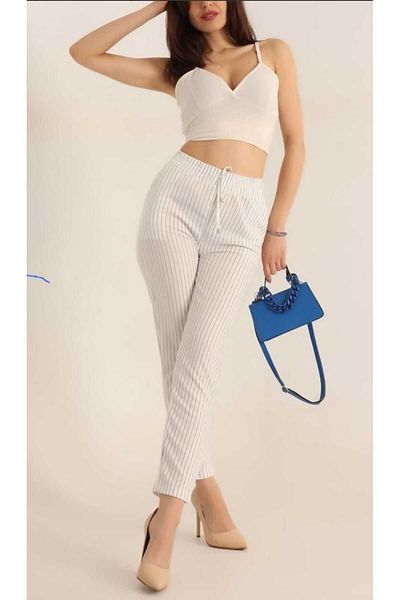 Freeista White Trousers with Elastics and Laces