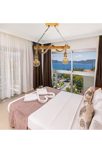 NzrWood Dekoratif Halatlı 2'li Eskitme Ahşap Avize