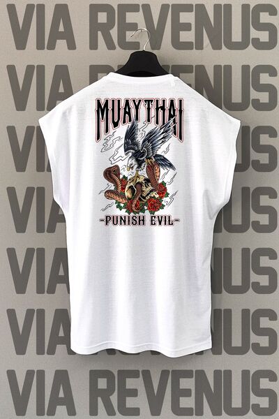 Vordevia Muay Thai Sırt Baskılı Sıfır Kollu Beyaz Spor Tshirt