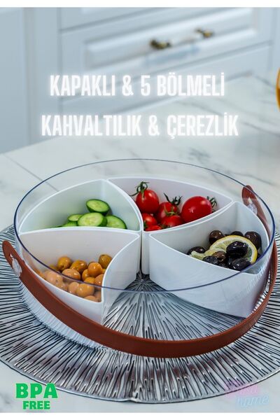 Tuka Home Kapaklı Kulplu 5 Bölmeli Kahvaltılık & Çerezlik