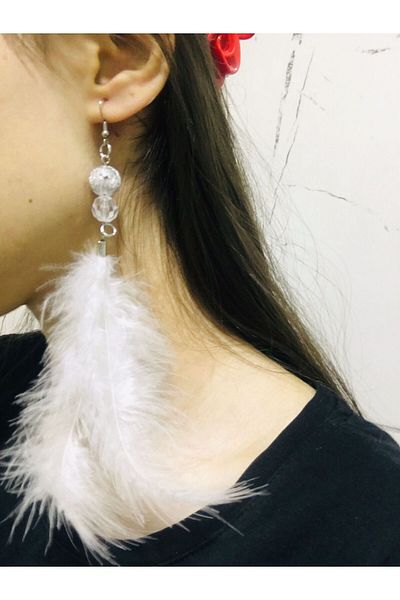 Meralin Elinden White Feather Earring with White Pearls