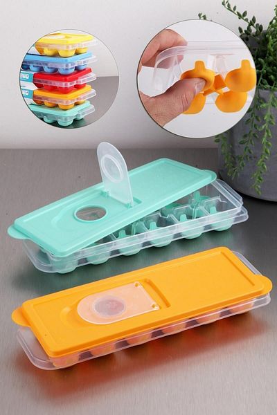 TAMU Ice Mold Silicone Non-Stick Press-Out Ice Mold 12 Cavity with Lid