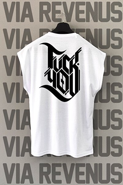 Vordevia Beli sport T-shirt - F*ck You Back Štampano, bez rukava