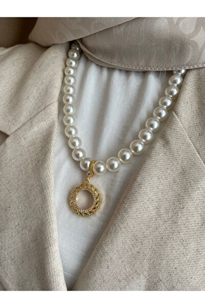 ENT COLLECTİON Çeyrek Altın Uyumlu İncili Kolye - Çeyrekli Kolye - İncili Çey...