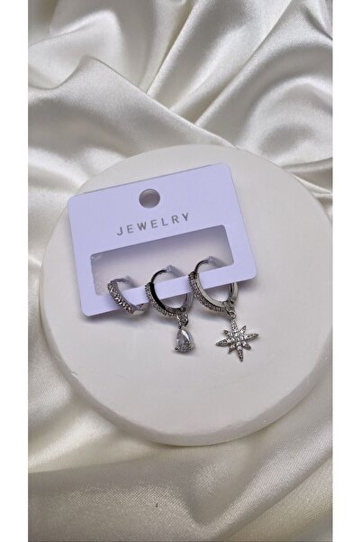 Accessories 3lü Set Zirkon Gümüş Renk Küpe