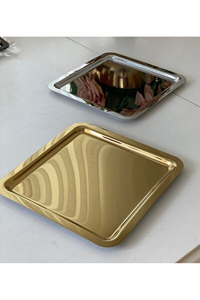 Elzemm store 1 Adept Çeliş Square Silver and Gold Serving and Presentation Tray