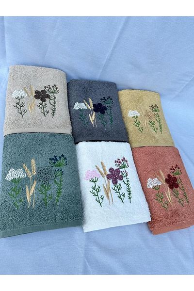 AYHANHOME 3D Hand Embroidered Mother-Daughter Luxury Dowry Set 6 Pieces 50x90, 6 Pieces 30x50 Hand Face Towel Set