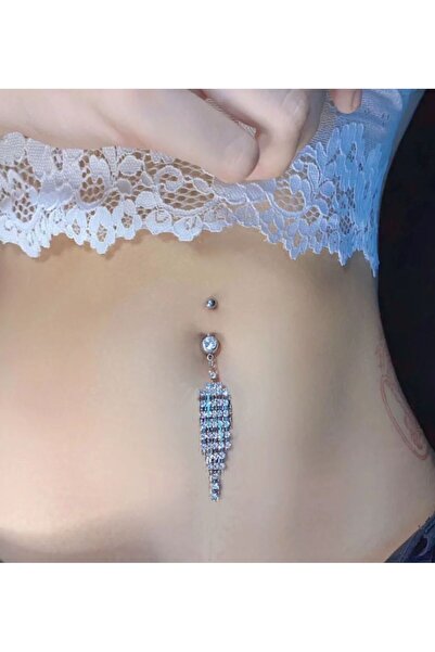 TakıConcept 316L Çelik Göbek Piercing Taşlı Sallantılı Göbek Piercing