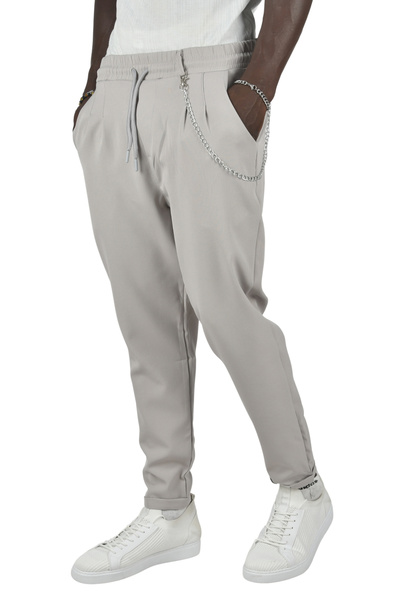DeepSEA Gray Chain Double Leg Sports Trousers - Men's, Rubber Waist, Pleat Detailed,2400085