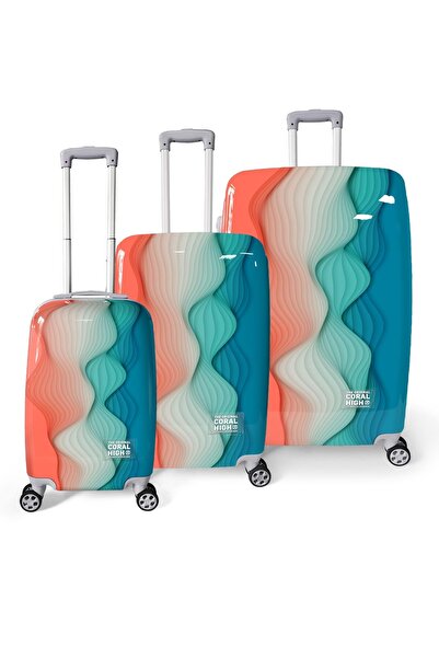 Coral High CORAL HİGH 16800 RENKLİ PC KASA DESENLİ 3'LÜ SET VALİZ (BÜYÜK+ORTA...
