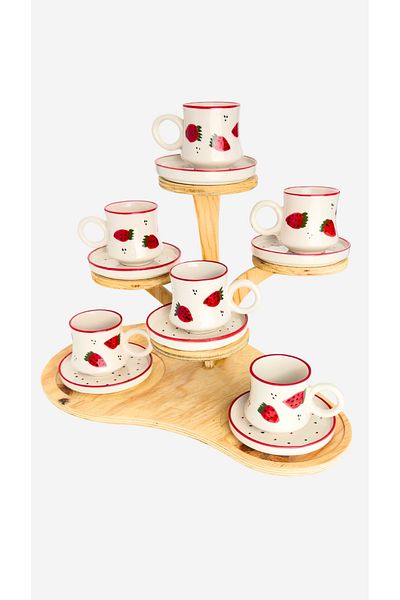 Gezdikçe Bilelim Set of 6 Strawberry Patterned Ceramic Sweater Cups - Brown
