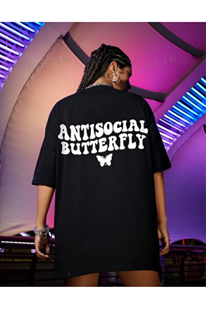 AEMİ Antisocial γυναικείο μπλουζάκι Oversize - Πίσω στάμπα, Crew Neck