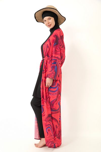 medipek Hijab Badeanzug - Gemusterter Pareo Kimono Kaftan