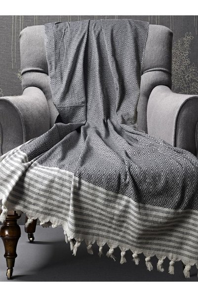 Bumedo Buldan Work Handles Knitted Single and Triple Cotton Woven Sofa Bed Sofa Cover Set 3-3-1-1 Anthracite