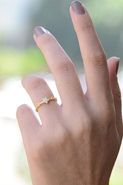 LOTUS GÜMÜŞ Yıldız Motifli Minimal Ayarlanabilir 14 K Altın Kaplama Kadın Yüzük