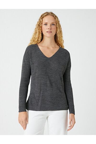 Koton Πλεκτό πουλόβερ με λαιμόκοψη με υφή από κασμίρ