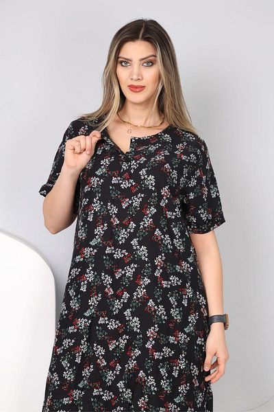 Eceyaman moda WOMEN'S FLOWERY SIDE SLIT WITH BUTTONS FRONT LARGE SIZE DRESS