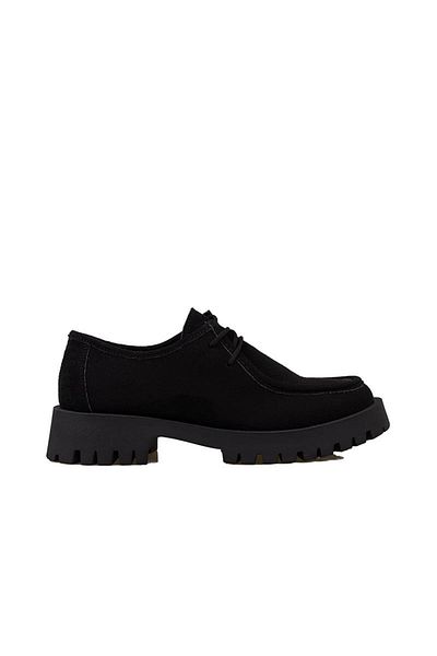 Trend Adımlar Pantofi Oxford de damă Elegans din piele intoarsa neagra