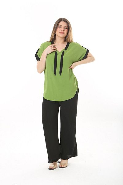 xlargebutik طقم أيروبين ليكرا أخضر مقاس كبير - ملابس
