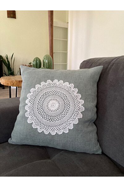 Stelo de Maro Nebulo El Yapımı Dantel Işlemeli Kalın Keten Kırlent Kılıfı – M...