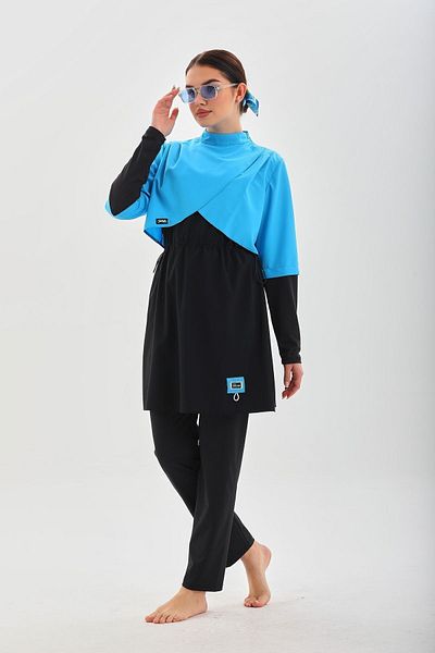 MAG FASHİON Large Size Pleat Detailed 3 Piece Full Covered Hijab Swimsuit - Burkini