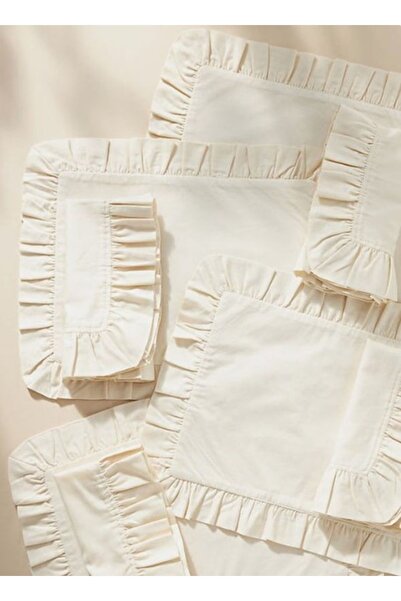 EVYA 100% Cotton Raw Linen Frilly Vintage 6-Piece American Service Supla Rectangular 35x45 Cm