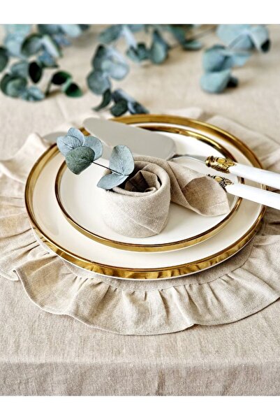 EVYA 100% bumbac lenjerie crudă cu volante vintage 2 piese American Service Supla rotund 40 cm