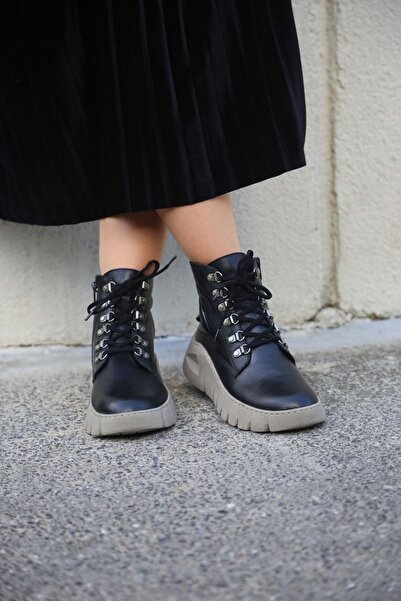 İNZE AYAKKABI Black Genuine Leather Boots - Model Name: Ankara