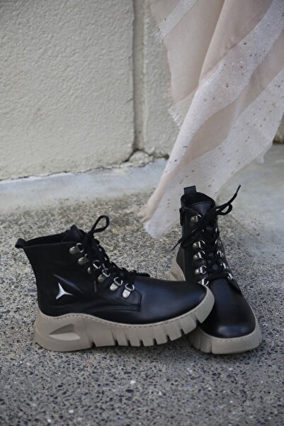 İNZE AYAKKABI Black Genuine Leather Boots - Model Name: Ankara