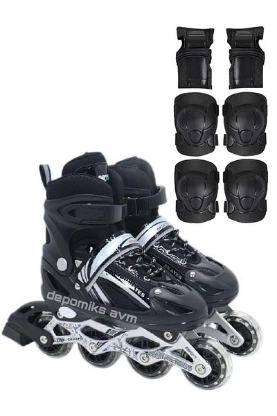 Depomiks Avm Lighted Wheel Adjustable Practice Skating + Knee Pad Elbow Brace Wrist Protection Set