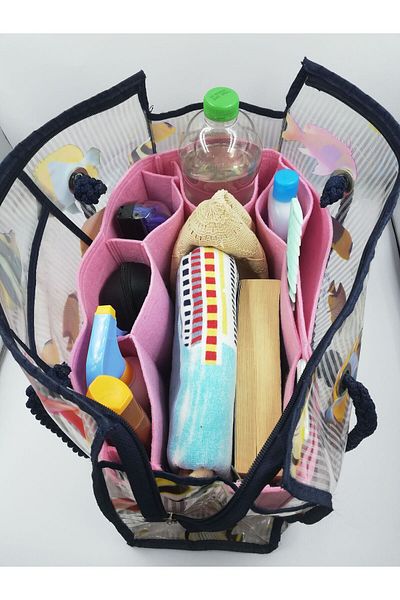 Marjinal Light Pink Beach Bag - Organizer Inside
