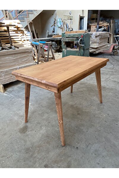 EMEL AHŞAP Kare Konik Ayaklı Masif Ahşap Kütük Masa, 120x70 cm, Çalışma-Yemek...