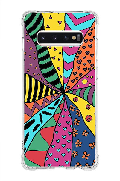 PrintiFy حافظة مضادة للصدمات متوافقة مع هاتف سامسونج جالاكسي S10 بلس مع حماية زاوية شفافة مطبوعة بألوان ريترو 4