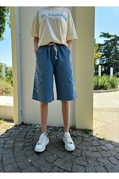 DENİKK Trend Star Pack UNİSEX BAGGY DENİM Roller Bermuda ŞORT BELİ LASTİKLİ