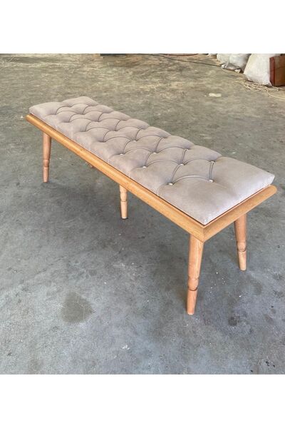 EMEL AHŞAP Ahşap Bench Mutfak Salon Antre Yatak Odası Puf Naturel Ahşap Ayak -açık Vizon 130x48 Cm