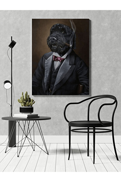 RUGSMODERN Kanvas Tablo Siyah Tema Smokinli Asil Köpek Desen